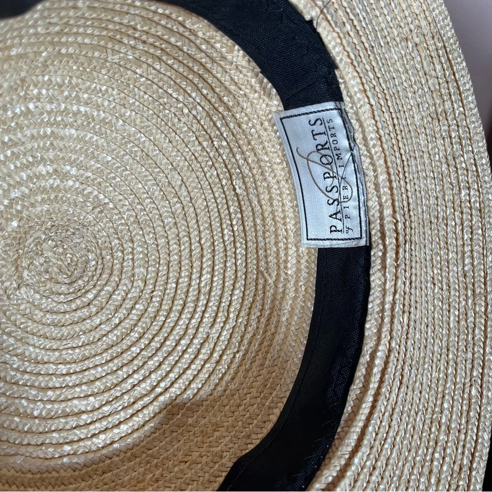 Vintage 90 Y2K Natural Straw Flat Wide brim Sunhat Coastal Grandma - Picture 12 of 14